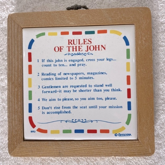Vintage Rules Of The John Framed Decorative Ceramic Tile - Picture 1 of 6